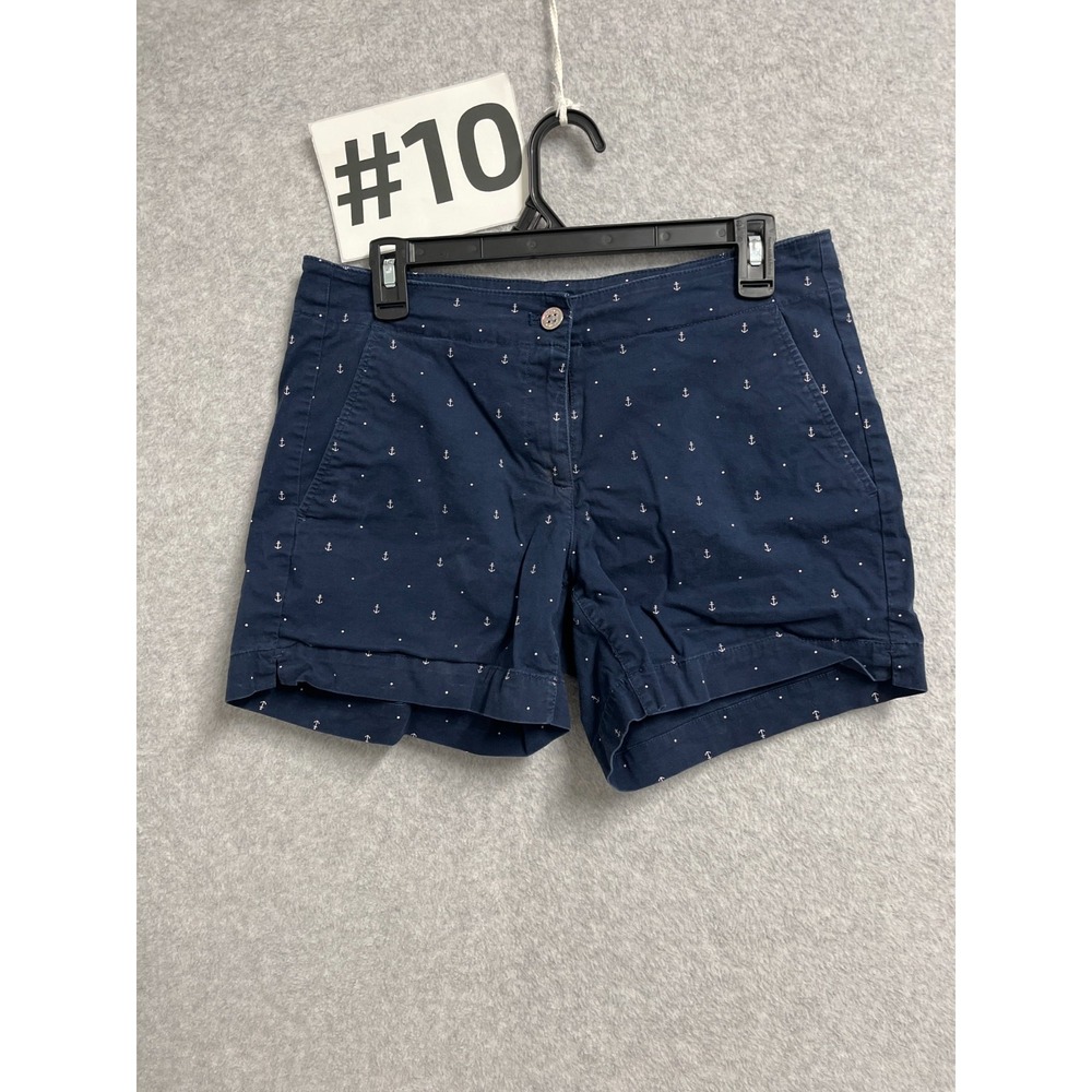 Nautica Chino Shorts Womens 4 Navy Blue Anchor Allover Print Cotton Stretch